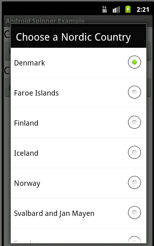 Android Spinner Array String
